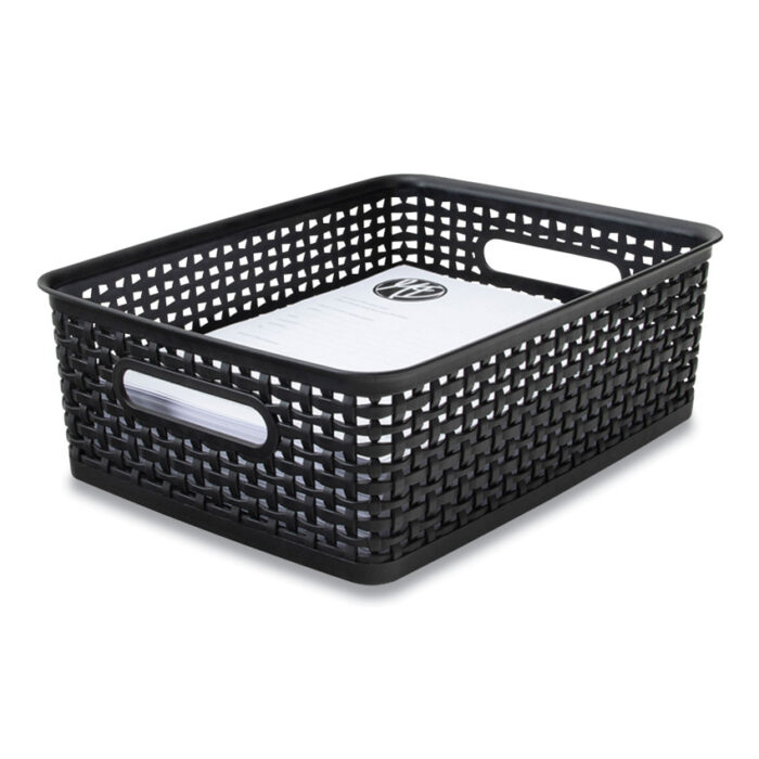 Advantus Plastic Weave Bin, Medium, 14" x 10.5" x 4.63", Black (AVT36003)