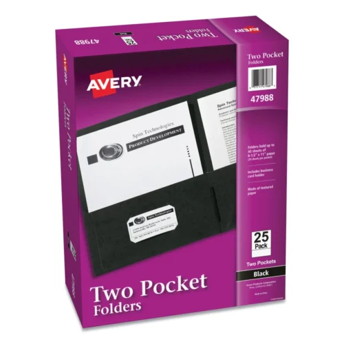 Avery Two-Pocket Folder, 40-Sheet Capacity, 11 x 8.5, Black, 25/Box (AVE47988)