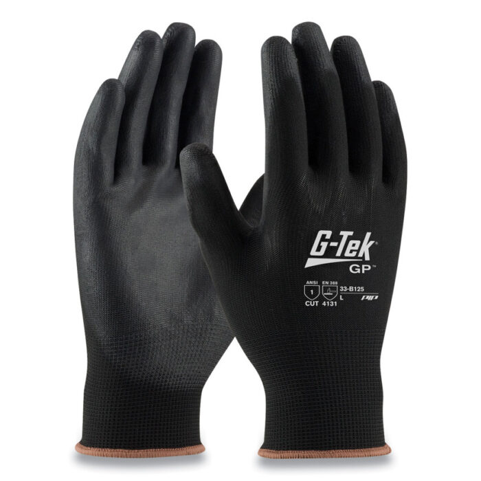 G-Tek GP Polyurethane-Coated Nylon Gloves, Medium, Black, 12 Pairs (PID33B125M)