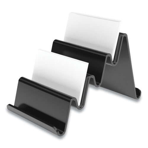 TRU RED Four Compartment Business Card Holder, Holds 100 Cards, 3.9 x 6.3 x 4, Plastic, Black (TUD24418575)