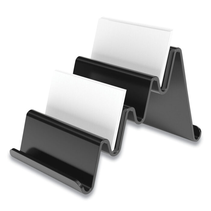 TRU RED Four Compartment Business Card Holder, Holds 100 Cards, 3.9 x 6.3 x 4, Plastic, Black (TUD24418575)