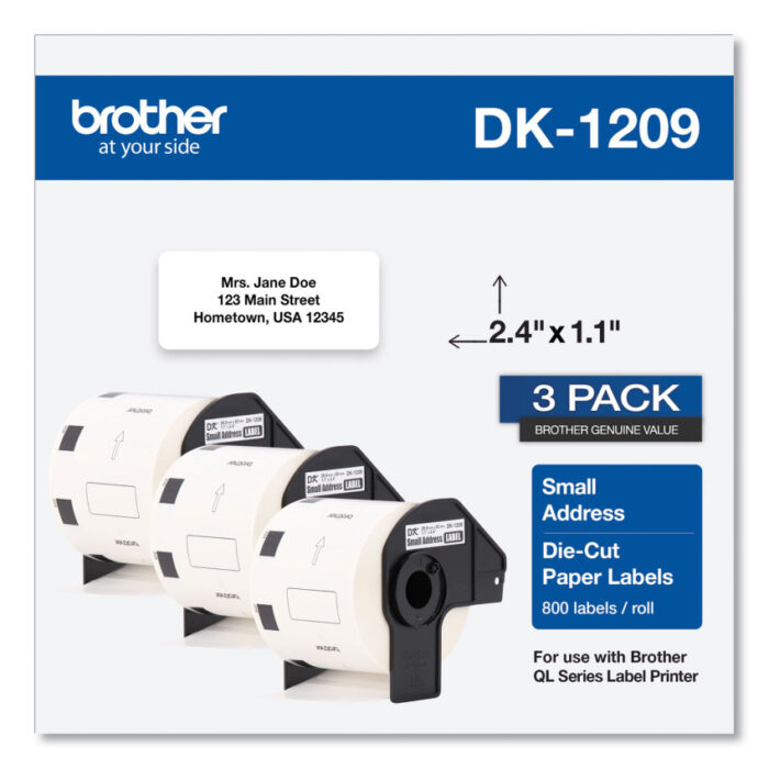 Die-Cut Address Labels, 1.1 x 2.4, White, 800 Labels/Roll, 3 Rolls/Pack (BRTDK12093PK)