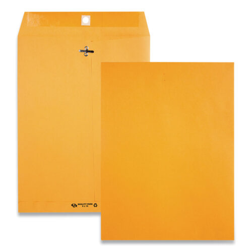 Quality Park Clasp Envelope, 28 lb Bond Weight Kraft, #90, Square Flap, Clasp/Gummed Closure, 9 x 12, Brown Kraft, 100/Box (QUA38190)