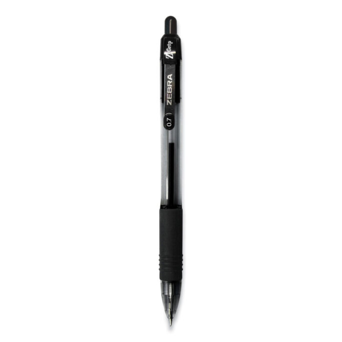 Zebra Z-Grip Ballpoint Pen, Retractable, Medium 0.7 mm, Black Ink, Clear/Black Barrel, 12/Pack (ZEB23910)