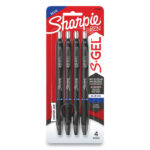 Sharpie S-Gel High-Performance Gel Pen, Retractable, Fine 0.5 mm, Blue Ink, Black Barrel, 4/Pack (SAN2116200)