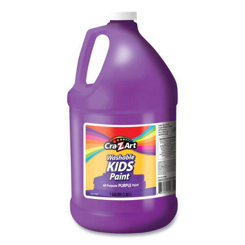 Cra-Z-Art Washable Kids Paint in Purple is great for art projects, school, and parties. It goes smoothly, has a matte finish, and works on many surfaces. If there's a mess, it washes off skin and most surfaces with soap and water. The big 1-gallon bottle gives you lots of paint for fun indoor activities.