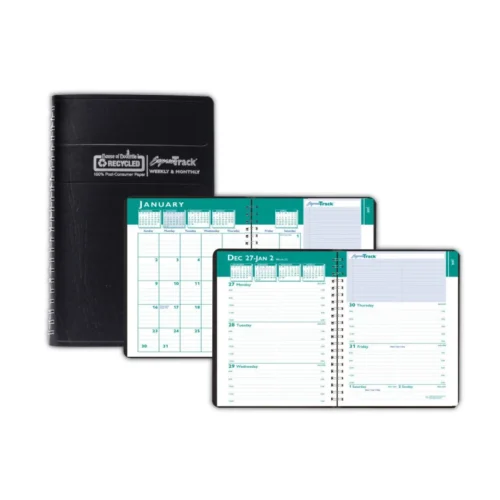 House of Doolittle Express Track Recycled Weekly Appointment Book/Monthly Planner, 8 x 5, Black Cover, 13-Month: Jan 2025 to Jan 2026 (HOD29402)
