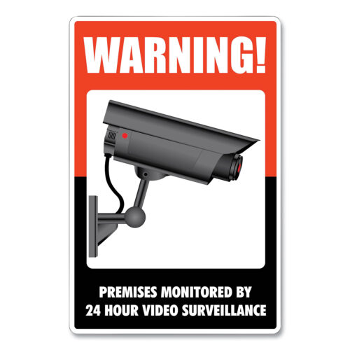 COSCO UV-Coated Preprinted Molded-Plastic Sign, 24-Hour Video Surveillance, 8 x 12, Black/Red/White (COS098381)