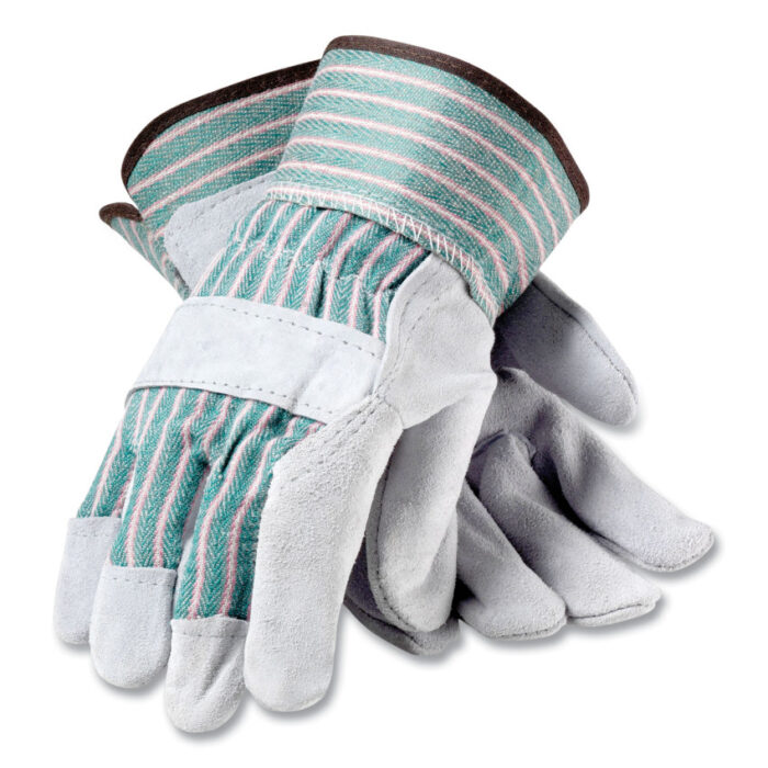 PIP Bronze Series Leather/Fabric Work Gloves, X-Large (Size 10), Gray/Green, 12 Pairs (PID836563XL)