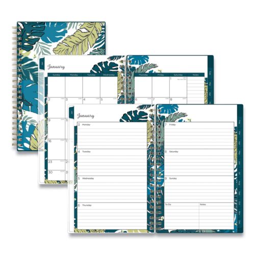 Blue Sky Grenada Create-Your-Own Cover Weekly/Monthly Planner, Jungle Leaf Artwork, 8 x 5, Green/Blue Cover, 12-Month (Jan-Dec): 2024 (BLS137275)