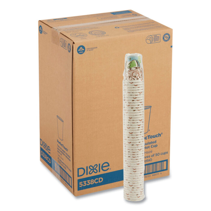 Dixie PerfecTouch Paper Hot Cups, 8 oz, Coffee Haze Design, 50/Sleeve, 20 Sleeves/Carton (DXE5338CD)