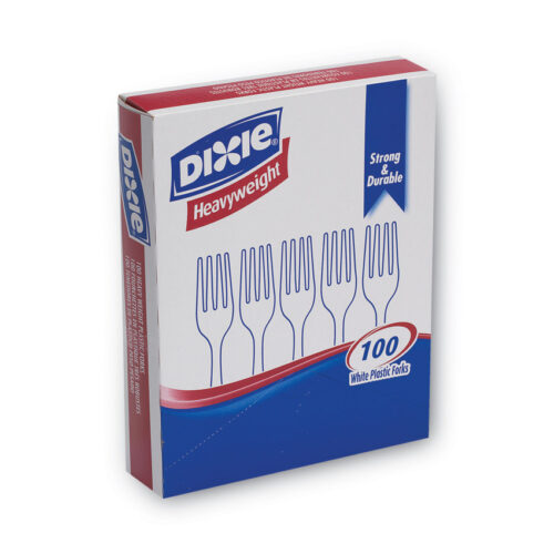 Dixie Plastic Cutlery, Heavyweight Forks, White, 100/Box (DXEFH207)