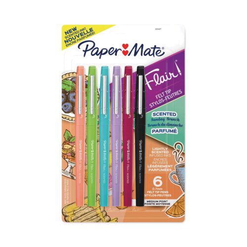 Paper Mate Flair Scented Felt Tip Porous Point Pen, Stick, Medium 0.7 mm, Assorted Ink and Barrel Colors, 6/Pack (PAP2125407)