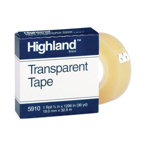 Highland Transparent Tape, 1" Core, 0.75" x 36 yds, Clear (MMM5910341296)