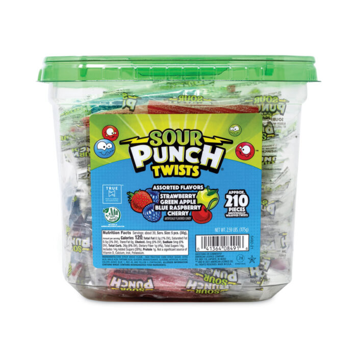 Sour Punch Twists, Variety, 2.59 lb Tub, Approx. 210 Pieces (GRR20916848)