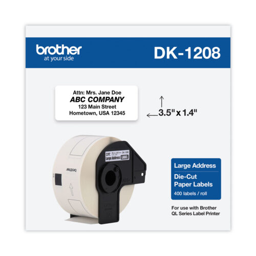 Die-Cut Address Labels, 1.4" x 3.5", White, 400 Labels/Roll (BRTDK1208)