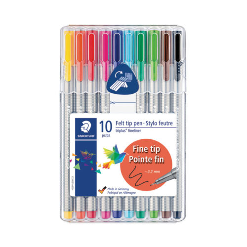 Staedtler Triplus Fineliner Porous Point Pen, Stick, Extra-Fine 0.3 mm, Assorted Ink and Barrel Colors, 10/Pack (STD334SB10A6)