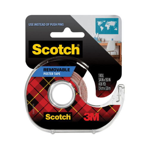 Scotch Wallsaver Removable Poster Tape with Dispenser, 1" Core, 0.75" x 12.5 ft, Clear (MMM109)