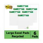 Post-it Easel Pads Super Sticky Vertical-Orientation Self-Stick Easel Pad Value Pack, Green Headband, Unruled, 25 x 30, White, 30 Sheets, 6/Carton (MMM559RPVAD6)