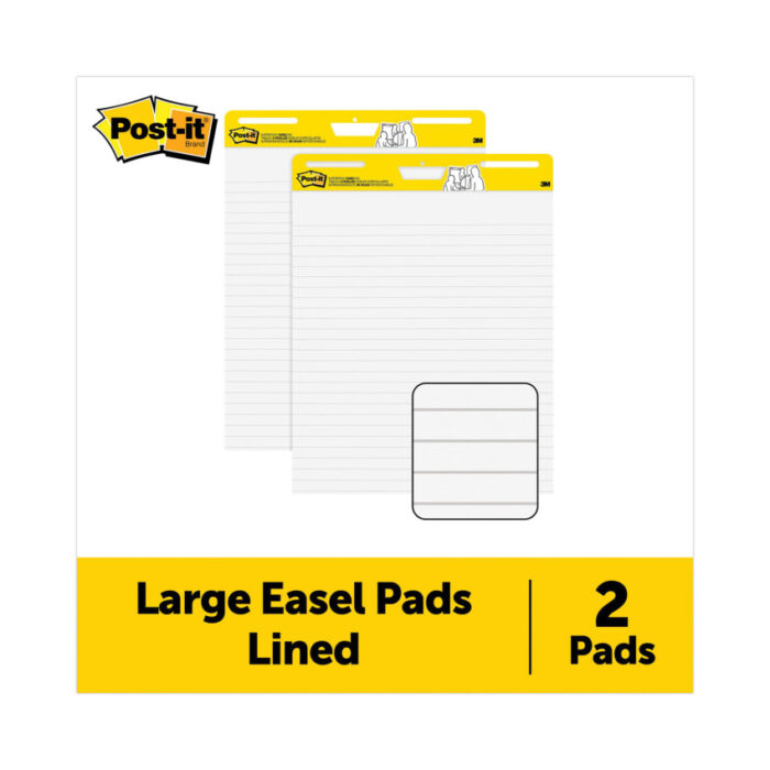 Post-it Easel Pads Super Sticky Vertical-Orientation Self-Stick Easel Pads, Presentation Format (1.5" Rule), 25 x 30, White, 30 Sheets, 2/Pack (MMM561WLVAD2PK)