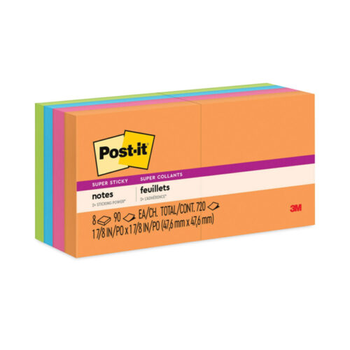 Post-it Notes Pads in Energy Boost Collection Colors, 2" x 2", 90 Sheets/Pad, 8 Pads/Pack (MMM6228SSAU)
