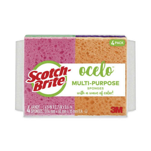 ocelo Vibrant Color Sponges, 4.7 x 3, 0.6" Thick, Assorted Colors, 4/Pack (MMM7274FD)