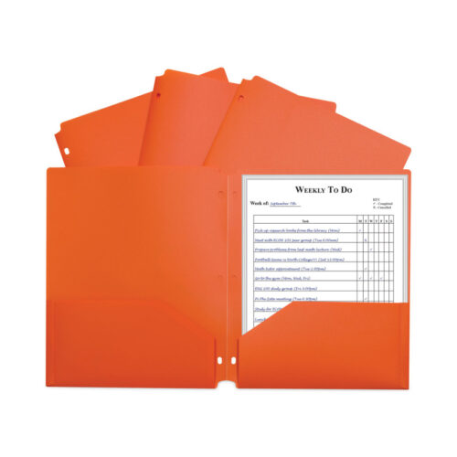 C-Line Two-Pocket Heavyweight Poly Portfolio Folder, 3-Hole Punch, 11 x 8.5, Orange, 25/Box (CLI33932BX)