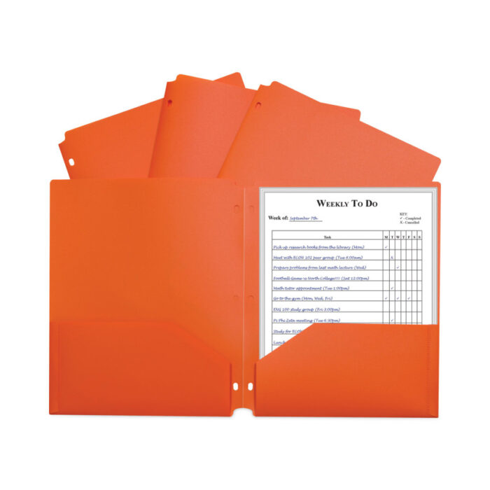C-Line Two-Pocket Heavyweight Poly Portfolio Folder, 3-Hole Punch, 11 x 8.5, Orange, 25/Box (CLI33932BX)
