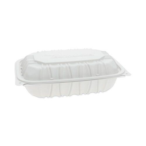Pactiv Evergreen EarthChoice Vented Microwavable MFPP Hinged Lid Container, 9 x 6 x 2.75, White, Plastic, 170/Carton (PCTYCNW0207)