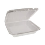 Pactiv Evergreen Foam Hinged Lid Container, Dual Tab Lock Happy Face, 8 x 7.75 x 2.25, White, 200/Carton (PCTYHD18SS00200)