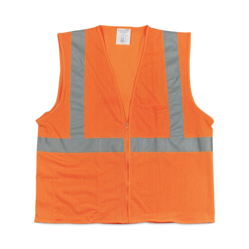 PIP ANSI Class 2 Two-Pocket Zipper Mesh Safety Vest, Polyester Mesh, Large, Orange (PID3020702ZORL)