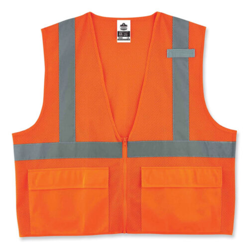ergodyne GloWear 8220Z Class 2 Standard Mesh Zipper Vest, Polyester, 2X-Large/3X-Large, Orange (EGO21117)