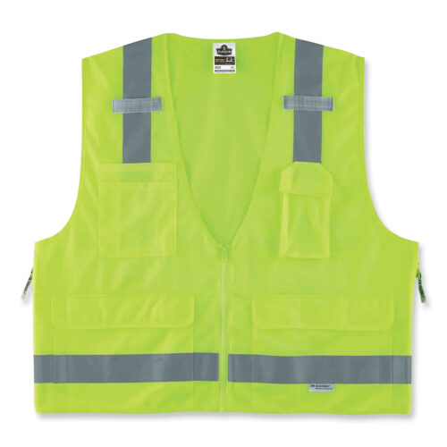 ergodyne GloWear 8250Z Class 2 Surveyors Zipper Vest, Polyester, Large/X-Large, Lime (EGO21425)