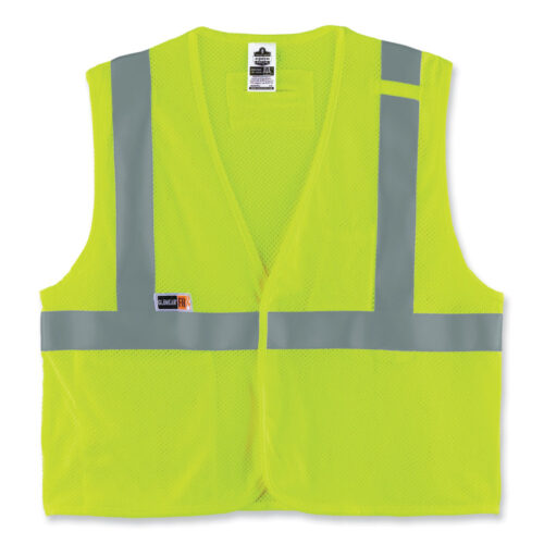 ergodyne GloWear 8263FRHL Class 2 FR Safety Economy Hook and Loop Vest, Modacrylic Mesh/Cotton, 4X-Large/5X-Large, Lime (EGO21869)