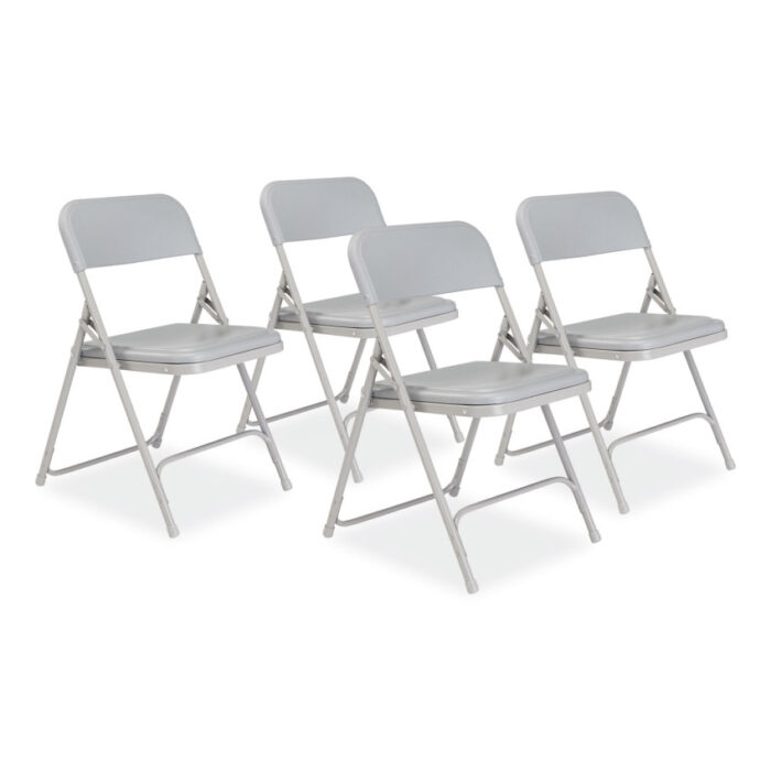 NPS 800 Series Premium Plastic Folding Chair, Supports Up to 500 lb, 18" Seat Height, Gray Seat, Gray Back, Gray Base, 4/Carton (NPS802)