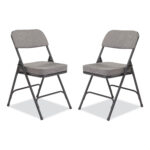 NPS 3200 folding chair is sturdy and easy to fold, thanks to its two-hinge design. It holds up to 300 pounds and has a soft charcoal-gray seat and backrest with thick 2-inch padding for comfort. The black frame is strong, and the chair includes floor protectors to avoid scratches. Perfect for meals, meetings, lounging, or events, these chairs fold flat and come in two per box.