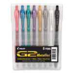 Pilot G2 Metallics Gel Pen, Retractable, Fine 0.7 mm, Assorted Ink and Barrel Colors, 8/Pack (PIL34405)
