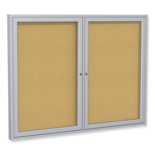 Ghent 2 Door Enclosed Natural Cork Bulletin Board with Satin Aluminum Frame, 72 x 36, Tan Surface (GHEPA33672K)