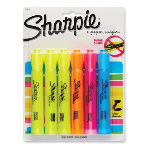 Sharpie Tank Style Highlighters, Assorted Ink Colors, Chisel Tip, Assorted Barrel Colors, 6/Set (SAN25876PP)