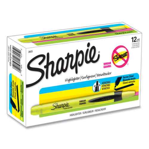 Sharpie Retractable Highlighters, Fluorescent Yellow Ink, Chisel Tip, Yellow/Black Barrel, Dozen (SAN28025)