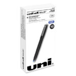 uniball Roller Ball Pen, Stick, Extra-Fine 0.5 mm, Blue Ink, Black/Blue Barrel, Dozen (UBC60153)