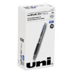 uniball Signo 207 Needle Point Gel Pen, Retractable, Medium 0.7 mm, Blue Ink, Clear/Black/Blue Barrel, Dozen (UBC1736098)