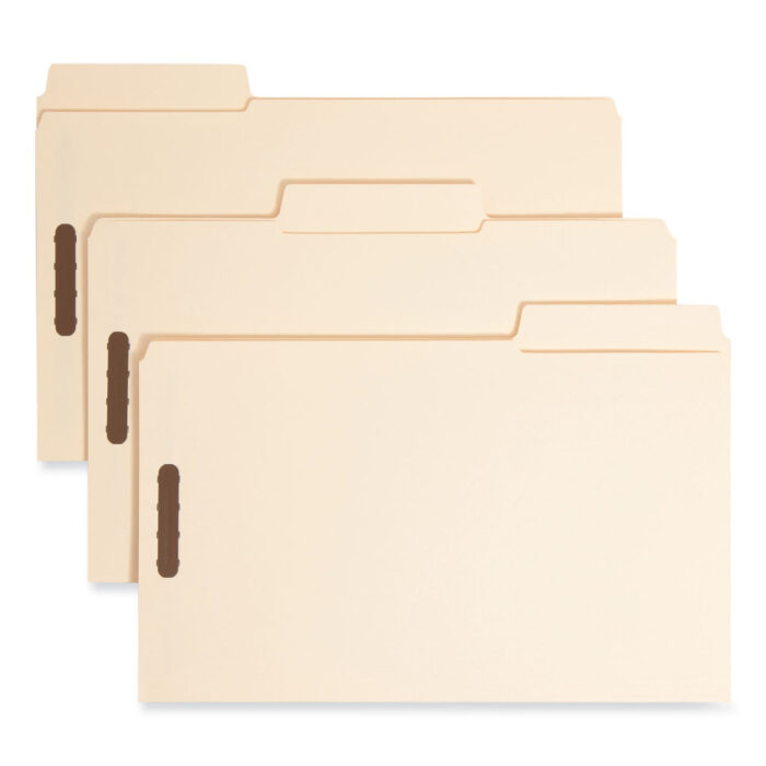 Smead SuperTab Reinforced Guide Height Fastener Folders, 11-pt Manila, 0.75" Expansion, 2 Fasteners, Legal Size, Manila, 50/Box (SMD19535)