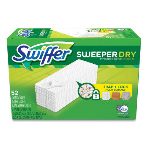 Swiffer Dry Refill Cloths, 1-Ply, 10.63" x 8", Lavender and Vanilla, White, 52/Box (PGC99039)