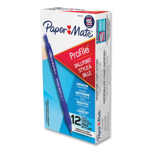 Paper Mate Profile Ballpoint Pen, Retractable, Medium 1 mm, Blue Ink, Translucent Blue Barrel, Dozen (PAP2095462)