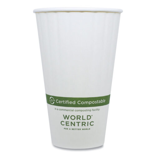 World Centric Double Wall Paper Hot Cups, 16 oz, White, 600/Carton (WORCUPA16D)