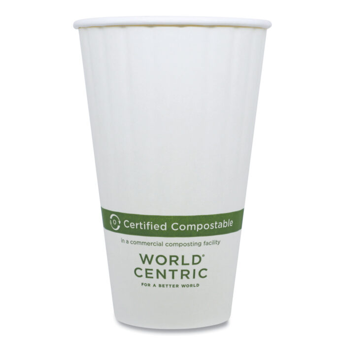 World Centric Double Wall Paper Hot Cups, 16 oz, White, 600/Carton (WORCUPA16D)