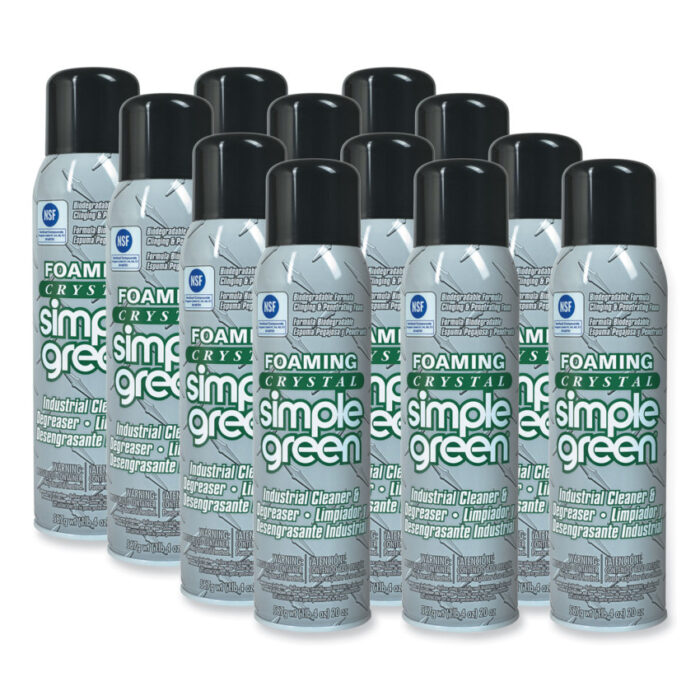 Simple Green Foaming Crystal Industrial Cleaner and Degreaser, 20 oz Aerosol Spray, 12/Carton (SMP19010)