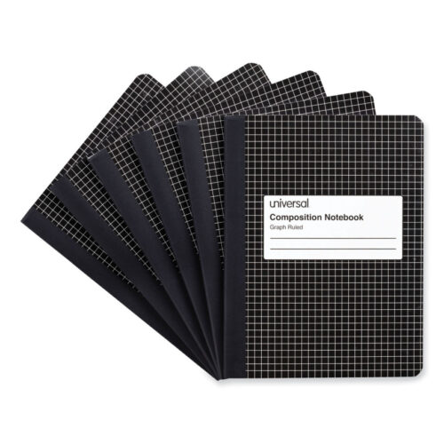 Universal Quad Rule Composition Book, Quadrille Rule (4 sq/in), Black Marble Cover, (100) 9.75 x 7.5 Sheets, 6/Pack (UNV20957)