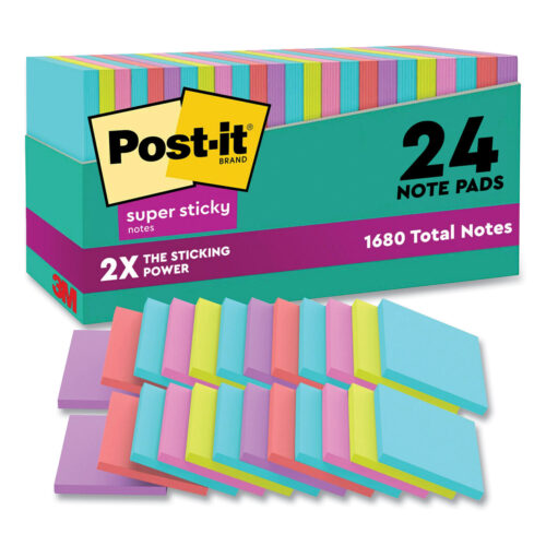 Post-it Notes Pads in Supernova Neon Collection Colors, Cabinet Pack, 3" x 3", 70 Sheets/Pad, 24 Pads/Pack (MMM65424SSMIACP)